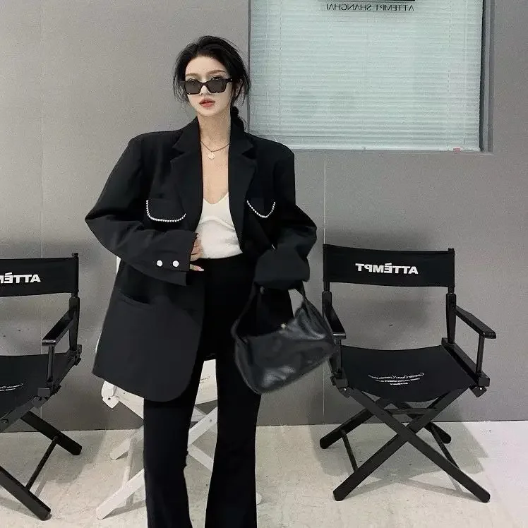 Luxury Designer Clothing Beading Long Sleeve Blazer Women Black Suit Korean Fashion Jacket Loose Office Ladies Coats
Luxury Designer Clothing Beading Long Sleeve Blazer Women Black Suit Korean Fashion Jacket Loose Office Ladies Coats