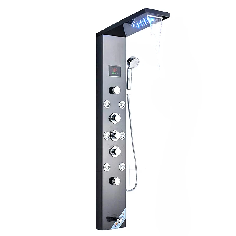 Luxury Black Color Thermostatic Led Rain Shower Head Bathroom Stainless Steel Wall Mounted waterfall Shower Panels
Luxury Black Color Thermostatic Led Rain Shower Head Bathroom Stainless Steel Wall Mounted waterfall Shower Panels