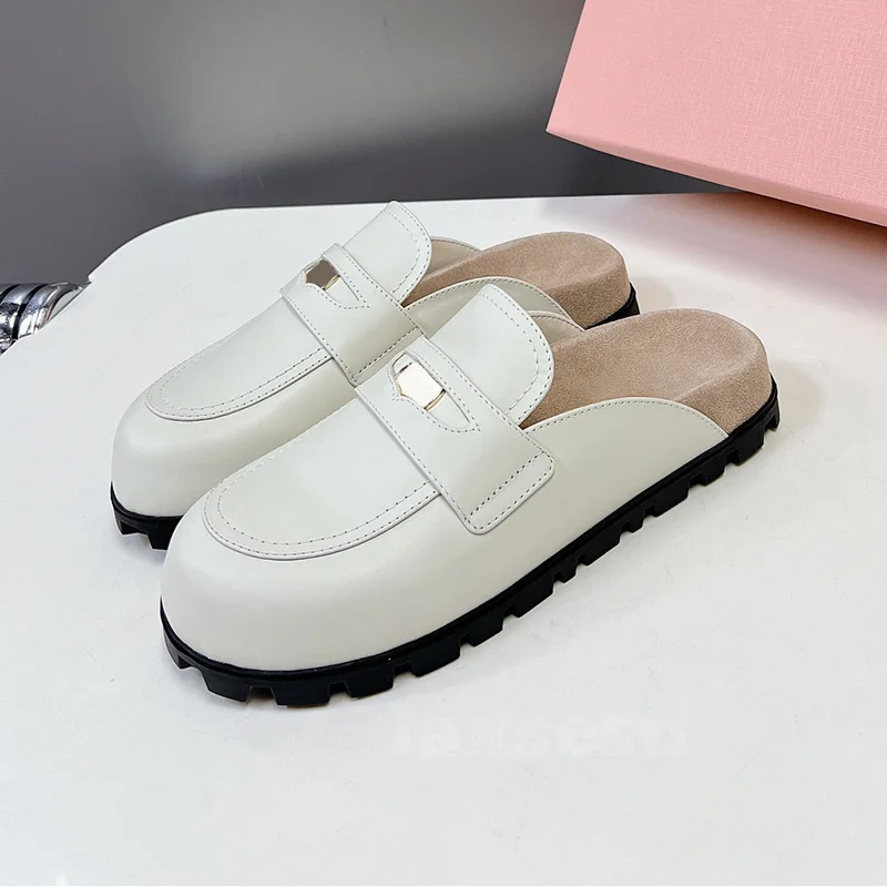 

Spring Autumn Walk Show New Style Women Slippers Round Head Genuine Leather Material Female Shoes Classics Versatile Slippers
