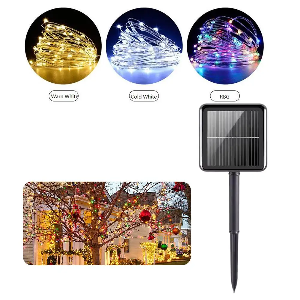 

1pack Solar String Lights Outdoor Waterproof Solar Powered Copper Wire 8 Modes Fairy Lights For Wedding Party Christmas Tre J8b8