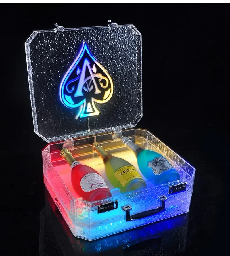 

Portable Ice Rock Display Case Ace of Spade LED Briefcase Champagne Cocktail Wine Box Whisky Carrier Case VIP Bottle Presenter