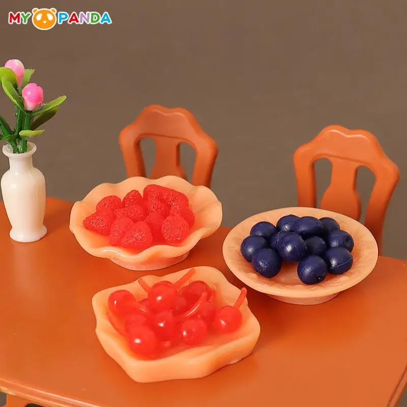 

1Set 1:12 Dollhouse Miniature Fruit Plate Blueberry Strawberry Cherry Fruit Dish Kitchen Food Toy Model Doll House Accessories