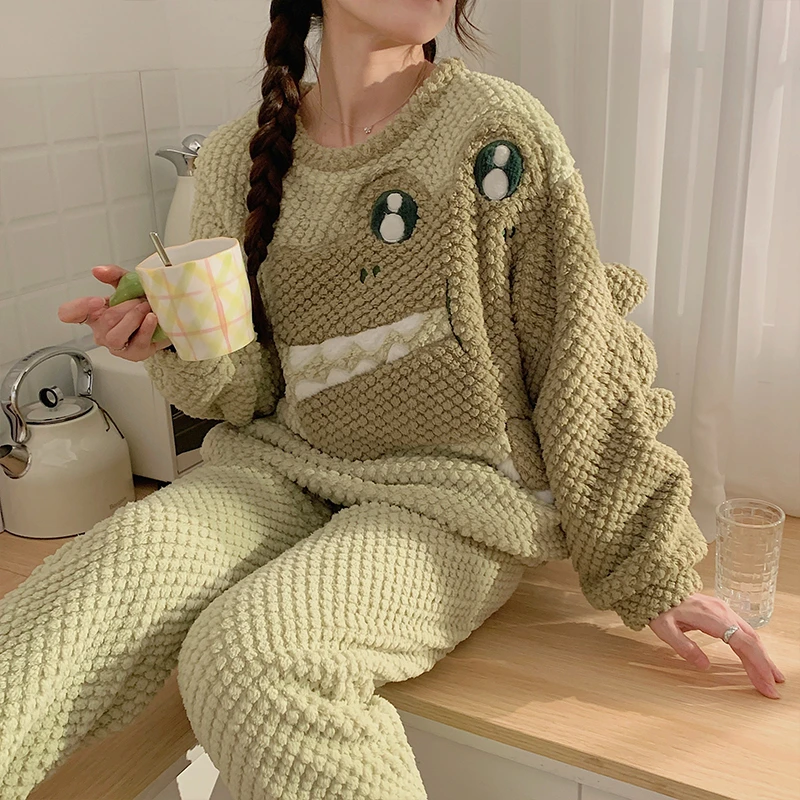 Winter Women Pajama Set Flannel Sleepwear Pyjamas Cartoon Crocodile Pattern Lovely Korean Loose Pijama Mujer Soft Warm Female
Winter Women Pajama Set Flannel Sleepwear Pyjamas Cartoon Crocodile Pattern Lovely Korean Loose Pijama Mujer Soft Warm Female