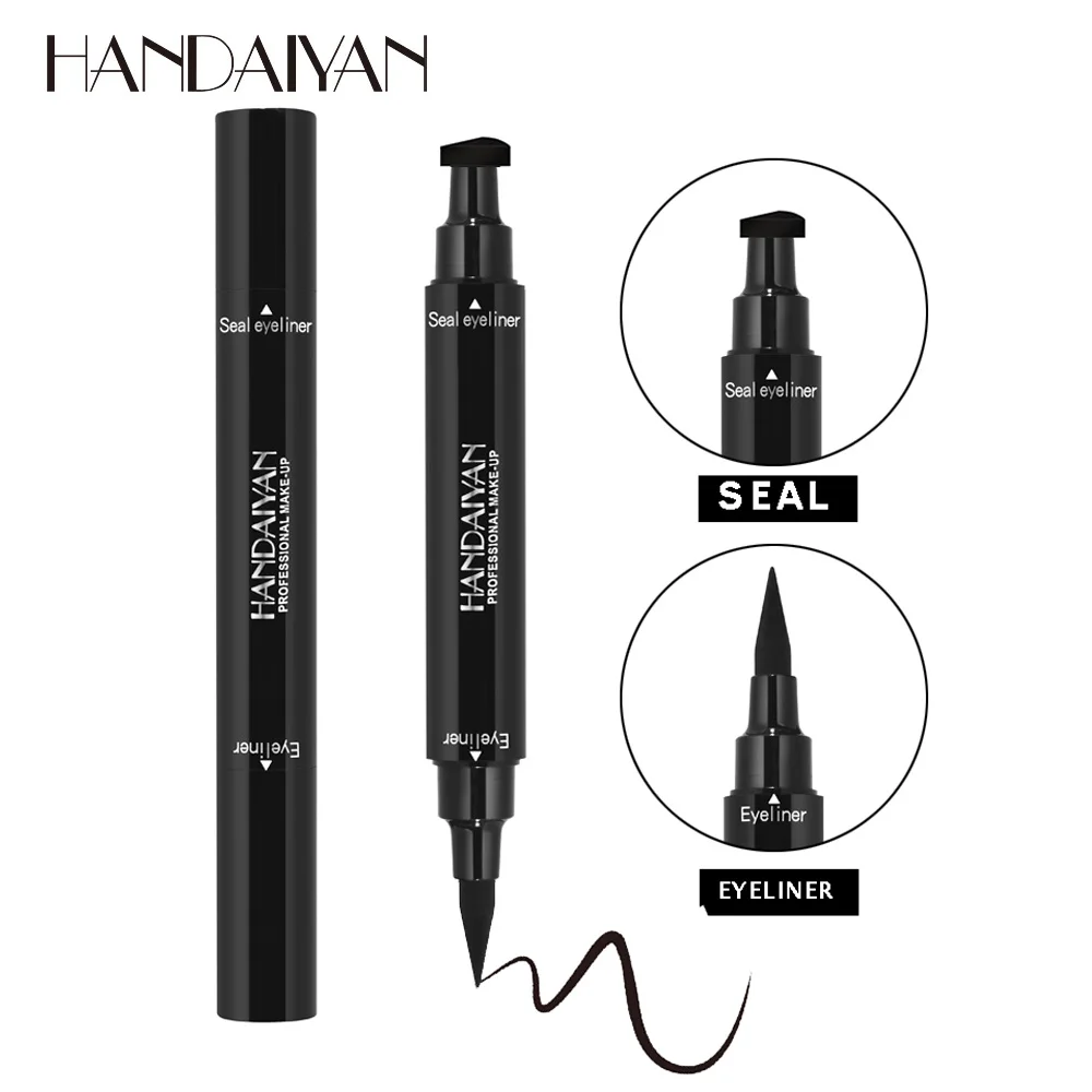 

HANDAIYAN Seal Eyeliner Pen Makeup Cosmetics Liquid Eye Liner Pencil with Stamp Waterproof Black Double-head Eyelid Drawing Tool