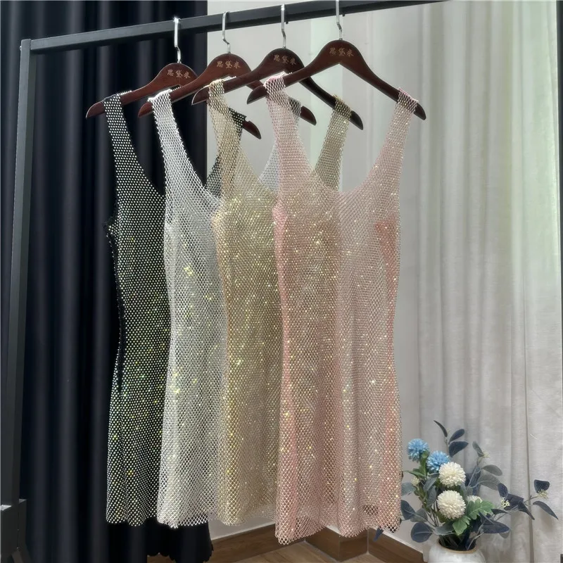 Tanks Dress Women Net Sheer Camis Loose Sleeveless Rhinestone Mesh Evening Bodycon Summer Prom Party Vintage Sexy Dresses Woman
Tanks Dress Women Net Sheer Camis Loose Sleeveless Rhinestone Mesh Evening Bodycon Summer Prom Party Vintage Sexy Dresses Woman