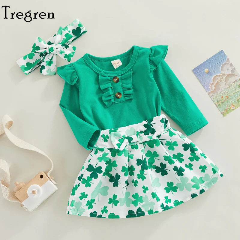Tregren Infant Baby Girl Spring Outfits Long Sleeve Ruffle Romper + Shamrock Skirt + Headband 3pcs Clothes Set St. Patrick's Day
Tregren Infant Baby Girl Spring Outfits Long Sleeve Ruffle Romper + Shamrock Skirt + Headband 3pcs Clothes Set St. Patrick's Day