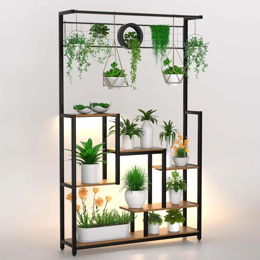 

Высокий стенд для выращивания растений в помещении с подсветкой, 6 ярусных металлических стендов для растений в помещении, многоуровневый большой стеллаж для выращивания растений