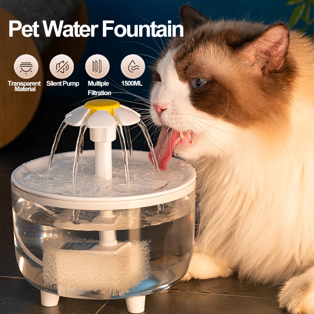 

Автоматический фонтан для воды для кошек объемом 1,5 л с фильтром, USB Электрический бесшумный дозатор воды для собак, миска для питья для домашних животных, товары для воды для кошек