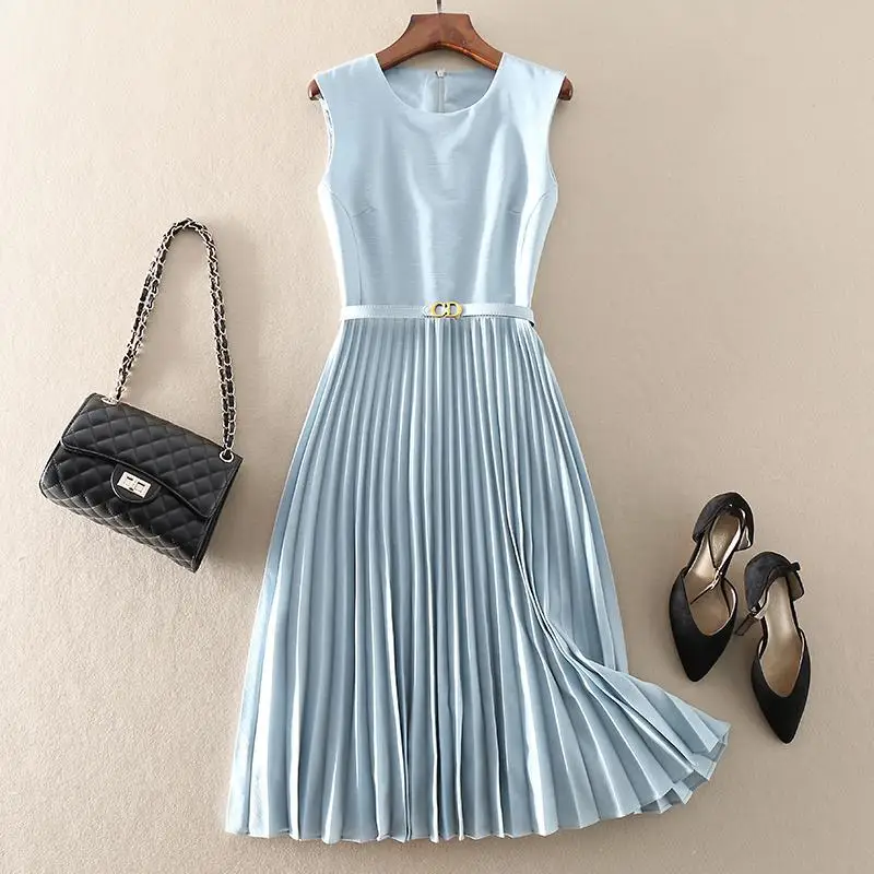 Light Blue Elegant O-Neck A-Line Sleeveless Pullover With Belt Pleated Women's Korean Fashion Mid-Calf Dresses For Women 2023
Light Blue Elegant O-Neck A-Line Sleeveless Pullover With Belt Pleated Women's Korean Fashion Mid-Calf Dresses For Women 2023