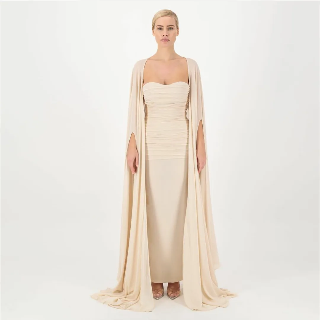 Long Strapless Pleated Evening Dresses With Cape Mermaid Chiffon Floor Length Zipper Back Robe De Mariée Party Gown For Women
Long Strapless Pleated Evening Dresses With Cape Mermaid Chiffon Floor Length Zipper Back Robe De Mariée Party Gown For Women