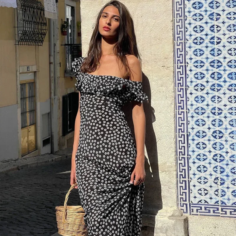 Ruffle Floral Print Flying Sleeve U Neck Women Dress Off Shoulder A-Line Tie Midi Dress
Ruffle Floral Print Flying Sleeve U Neck Women Dress Off Shoulder A-Line Tie Midi Dress
