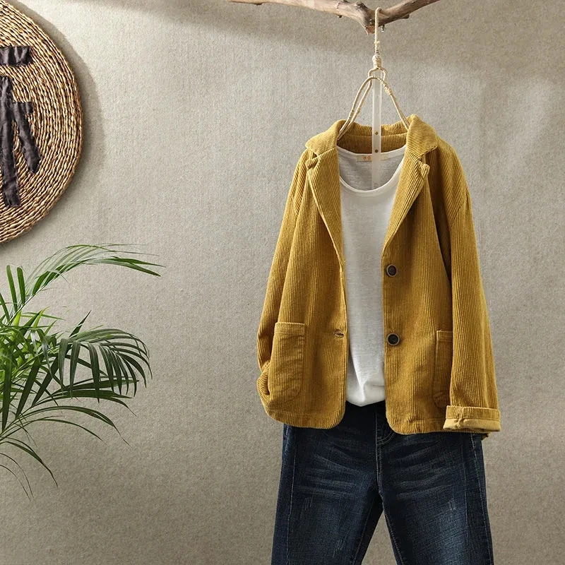 Women Vintage Corduroy Jacket Spring Fall Ladies Casual Outwears Female Long Sleeve Loose Single Breasted Blazers Coat Chaquetas
Women Vintage Corduroy Jacket Spring Fall Ladies Casual Outwears Female Long Sleeve Loose Single Breasted Blazers Coat Chaquetas