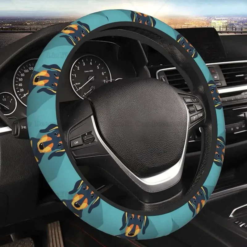 

Dog Dachshund Car Steering Wheel Cover for Women Men Cute Elastic Auto Steering Wheel Cover Universal 15 Inch Fit Most Vehicle