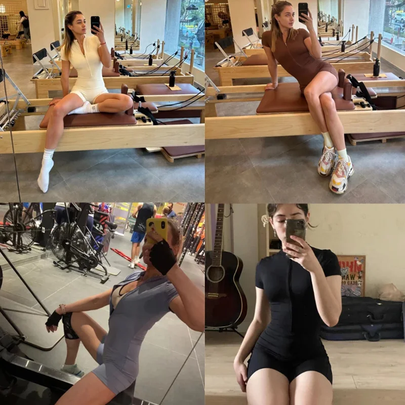 Zipper Dance Gym Jumpsuit Short Sleeve Playsuit Women Romper Sexy Yoga Fitness Overalls One Piece Sports Suit Workout Clothes 33 S1c617a1df4054d839729e49d2bf6db30r