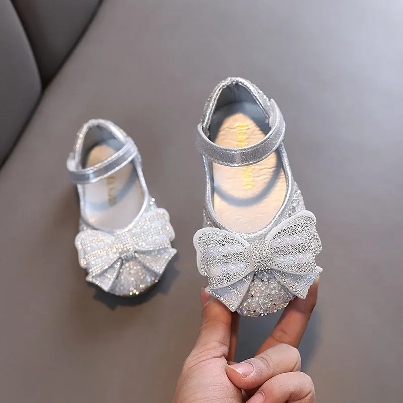 

Girl Leather Shoes Mary Jane Fashion Spring Autumn Shallow Children Flats Shoes Glitter Bowknot Kid Princess Causal Single Shoes