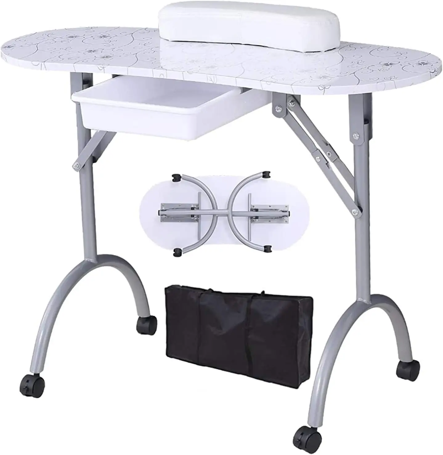 

Alohappy столик для маникюра, портативная и Складная Рабочая станция для рабочего стола с большим ящиком/клиентская накладка на запястье/Запираемая вращающаяся