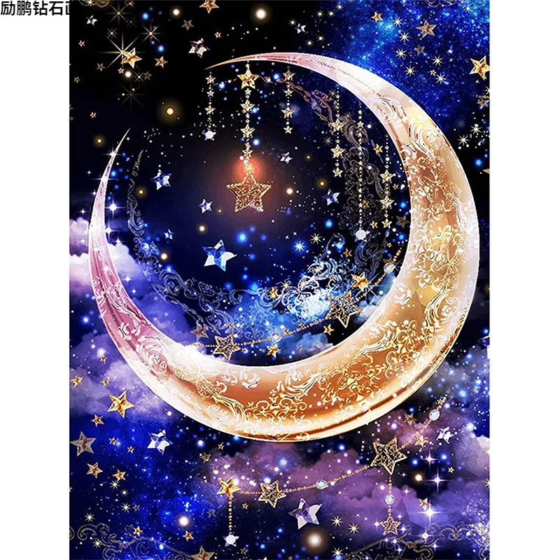 

Diamond Painting DIY Starry Sky Month 5D Full Drill affixed Drill Embroidery 30*40cm Handiwork Material Pack Decorative Painting