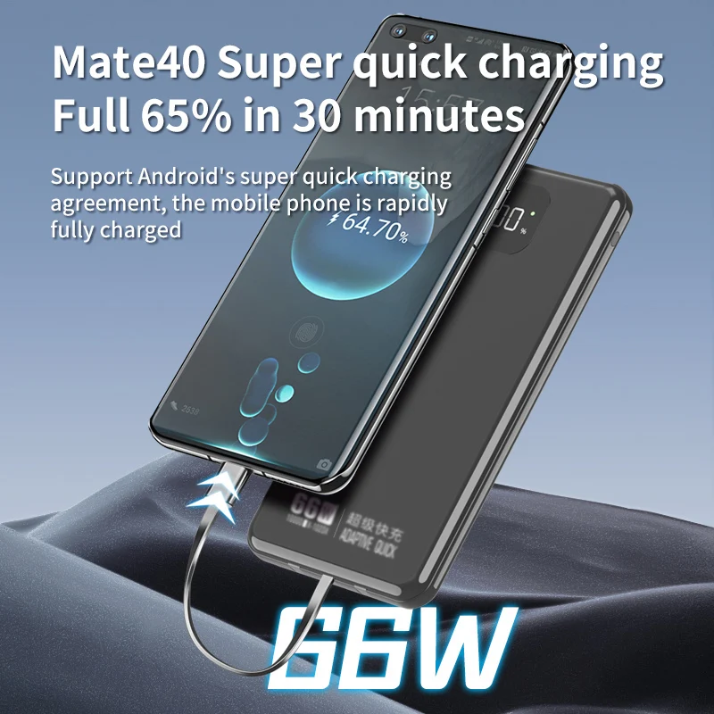66W Portable Battery Charger 10000mAh Power Bank For baseus Quick Charging USB Charger Built-in cable
66W Portable Battery Charger 10000mAh Power Bank For baseus Quick Charging USB Charger Built-in cable