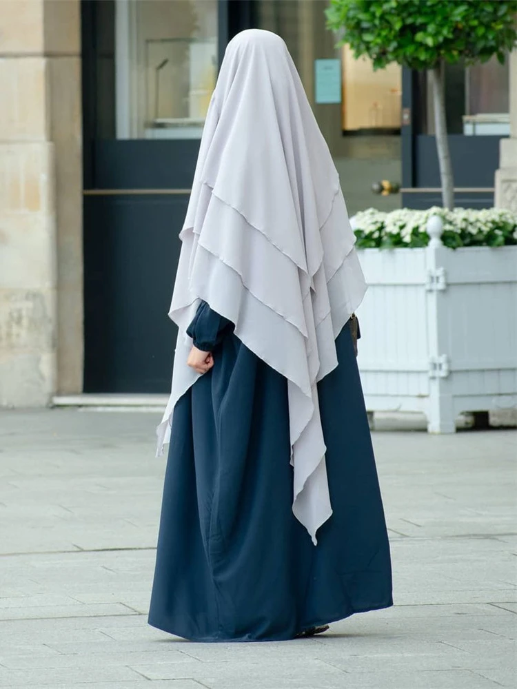 

Three Layers Long Khimar Hijab Women Muslim Ramadan Abaya Hijabs Overhead Prayer Scarf Eid Islam Tie Back Jilbab Djellaba Niqab