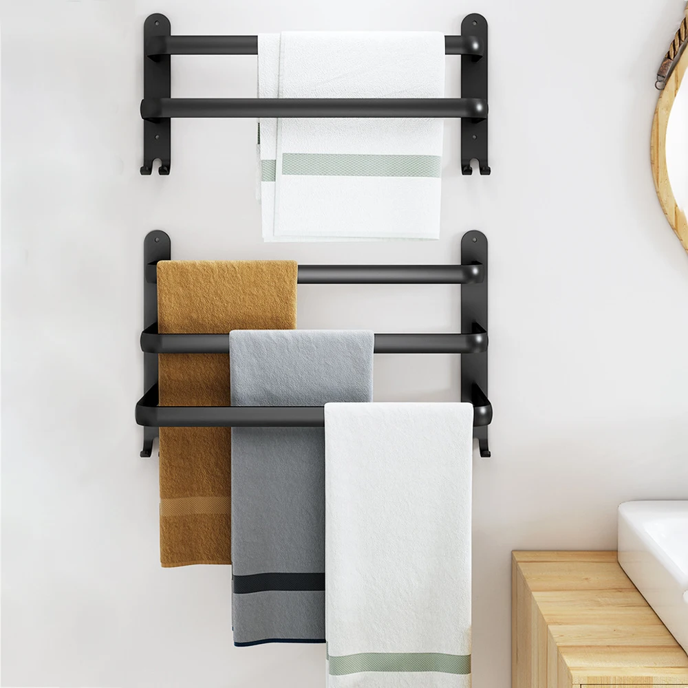 

Rail Shower Hanger Towel Rack Aluminum alloy Wall-mounted Punch-Free Toilet Storage Shelf Bathroom 3 Layers Towel Holder
