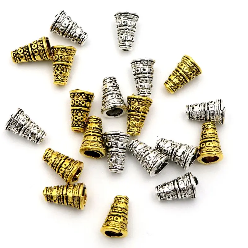 

50Pcs Tibetan Silver Horn Tower Tassel Loose Sparer Bead End Caps for Jewelry Making Finding Diy Accessories Component Wholesale