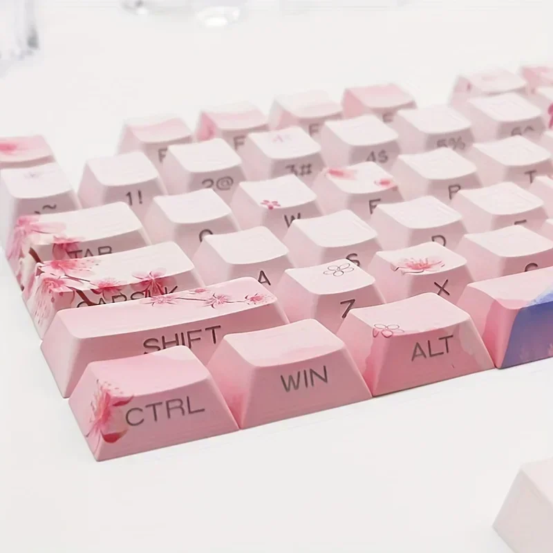 127 keys pink cherry blossom side printed keycaps