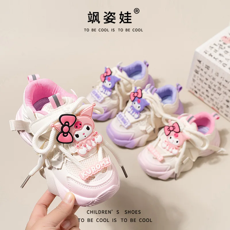 

2024 Girls Kuromi Sneakers Sanrio Kawaii Anime Tennis Breathable Summer Sweet Cute Babys Running Shoes Soft Soles Gift for Kids