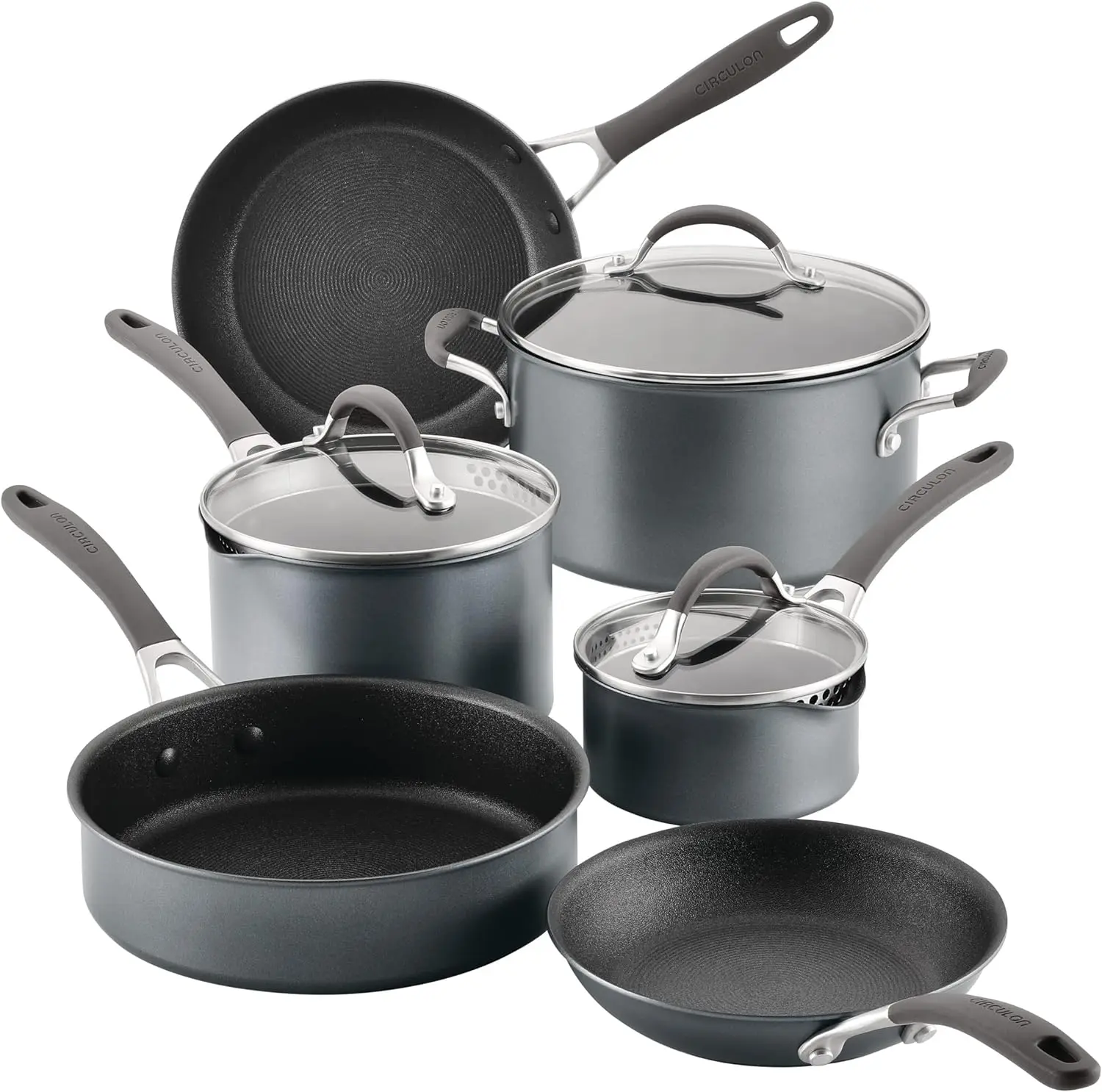 

Circulon A1 Series with ScratchDefense Technology Nonstick Induction Cookware/Pots and Pans Set, 9 Piece, Graphite