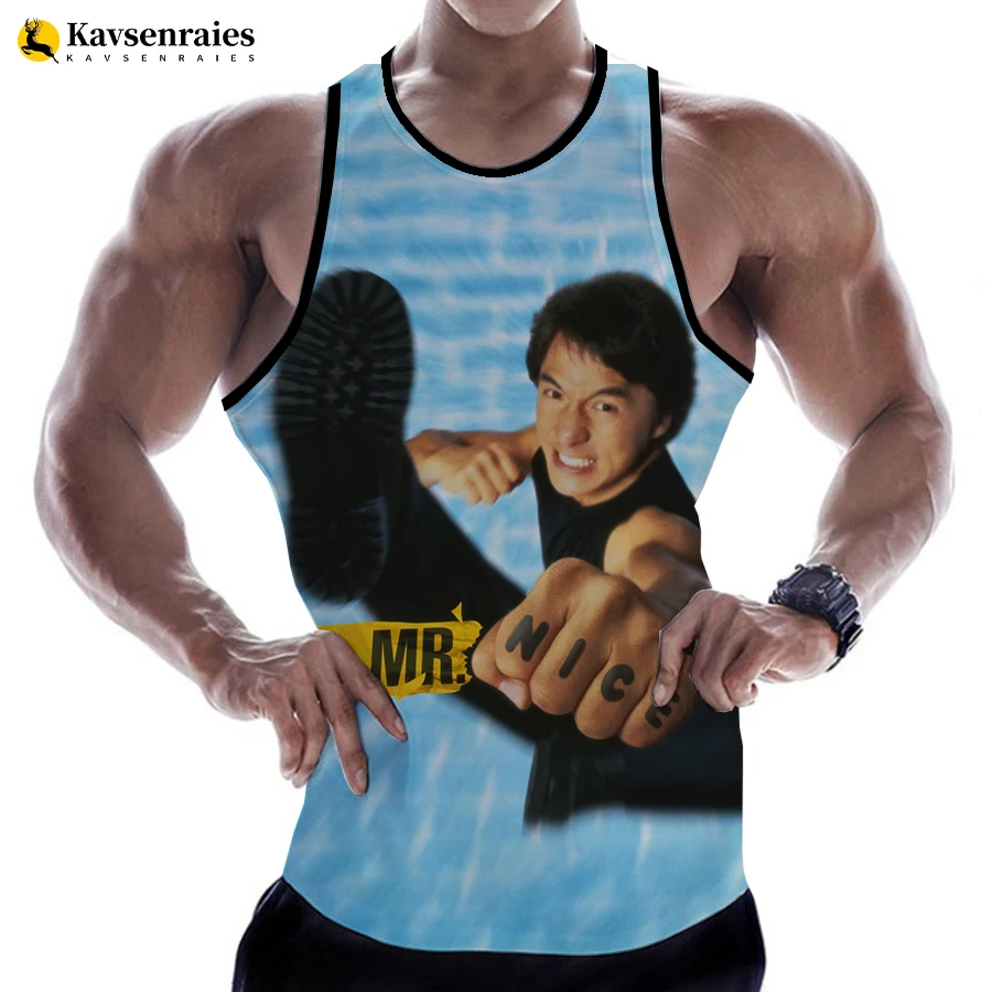 

Men Women Summer New Style Kung Fu Movie Star Jackie Chan 3D Printing Pattern Casual Round Neck Short Sleeve Oversized Vest Tops