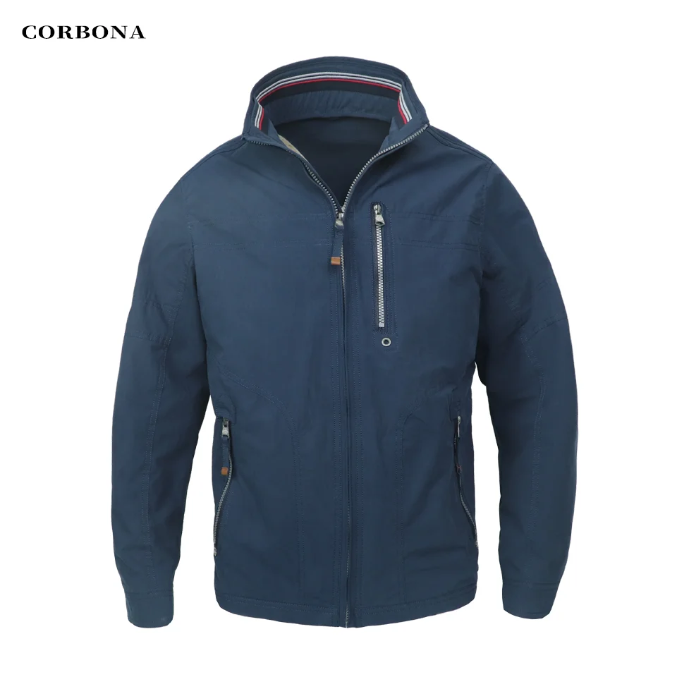 

CORBONA 2024 New Men Oversized Windbreaker Jacket Autumn Coat Outdoor Longsleeve Spring Casual Lightweight Navy Blue Warm Parka