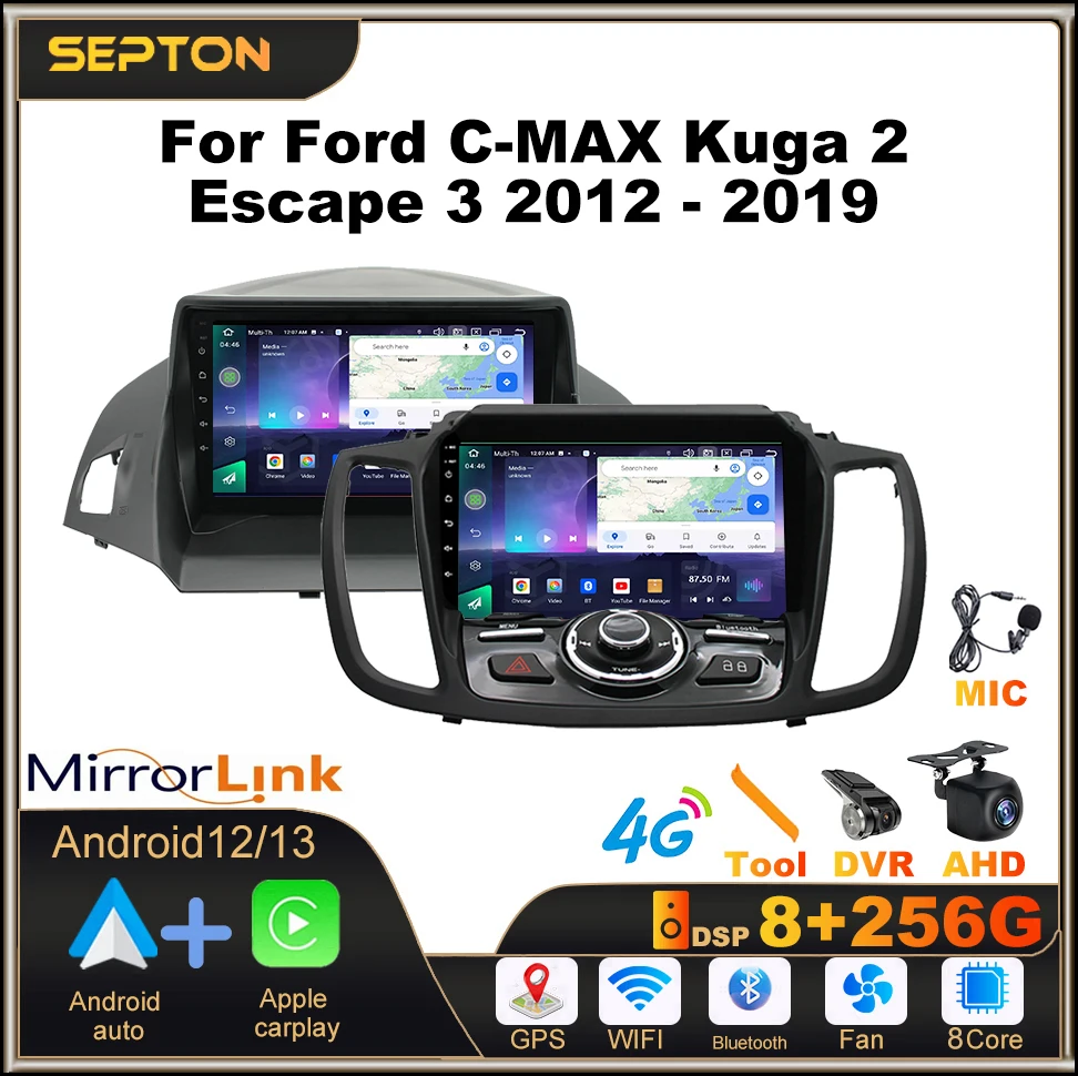 

SEPTON 8+128G Android 12 Car Radio for Ford C-MAX Kuga 2 Escape 3 2012 - 2019 Multimedia Player GPS Stereo Autoradio 4G WIFI