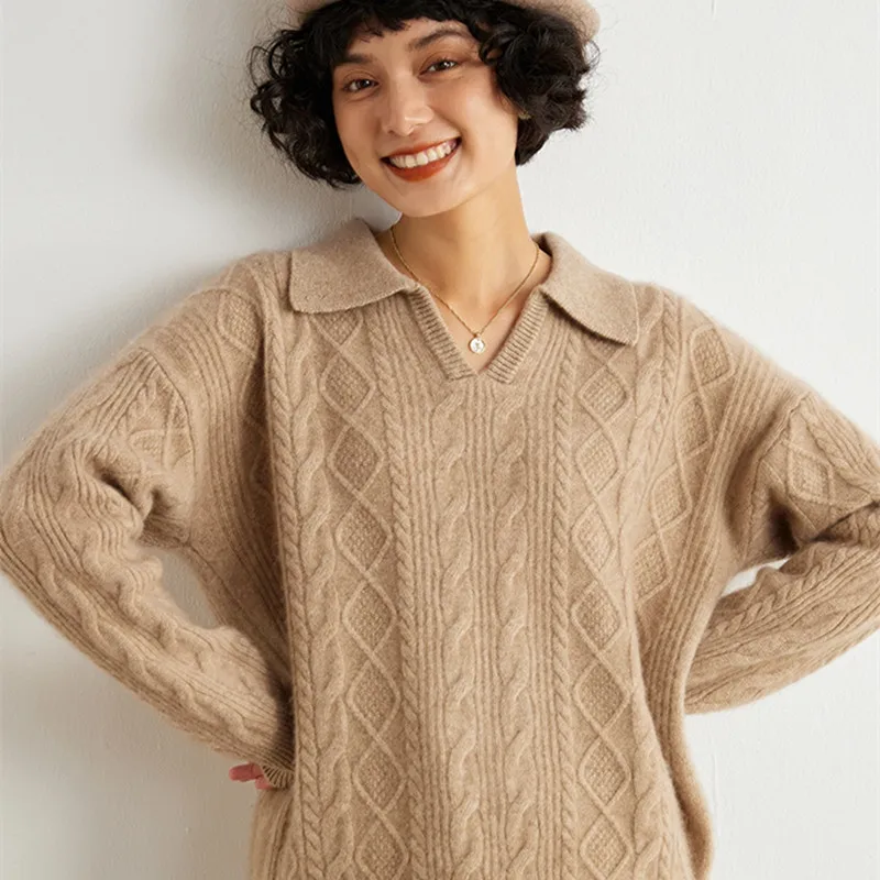 Hot Sale Autumn Winter 100% Cashmere Sweater POLO Collar Women's High Quality Soft Female Long Sleeve Loose Size Knit Jumper
Hot Sale Autumn Winter 100% Cashmere Sweater POLO Collar Women's High Quality Soft Female Long Sleeve Loose Size Knit Jumper
