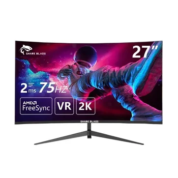 게이머 LCD 모니터, PC 커브드 모니터, 데스크탑용 디스플레이, 27 인치, 75hz, 2560x1440p