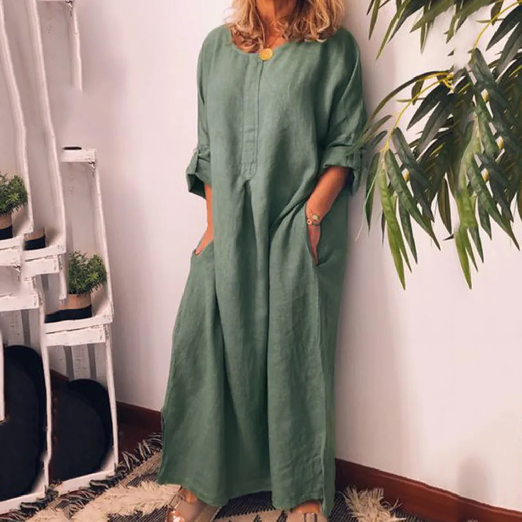 Vintage Maxi Dress Women Casual Long Sleeve Solid O-Neck Summer Maxi Dress With Pockets Loose High Waist Summer Retro Vestidos
Vintage Maxi Dress Women Casual Long Sleeve Solid O-Neck Summer Maxi Dress With Pockets Loose High Waist Summer Retro Vestidos