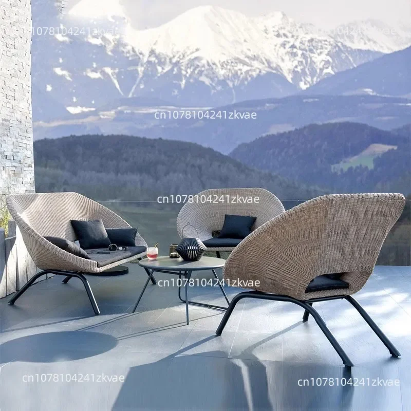 

Outdoor rattan chair sofa coffee table three-piece set balcony single courtyard sun room villa Nordic rattan art combination
