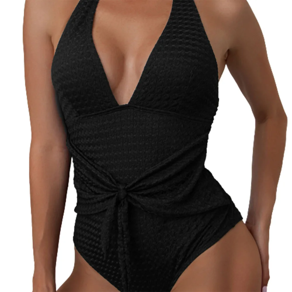 FS Women Black Pleated Monokini Deep V Front Tie Bikini Lady Backless Bathing Suit Solid Beach Style Swimwear Swimsuit One Piece
FS Women Black Pleated Monokini Deep V Front Tie Bikini Lady Backless Bathing Suit Solid Beach Style Swimwear Swimsuit One Piece