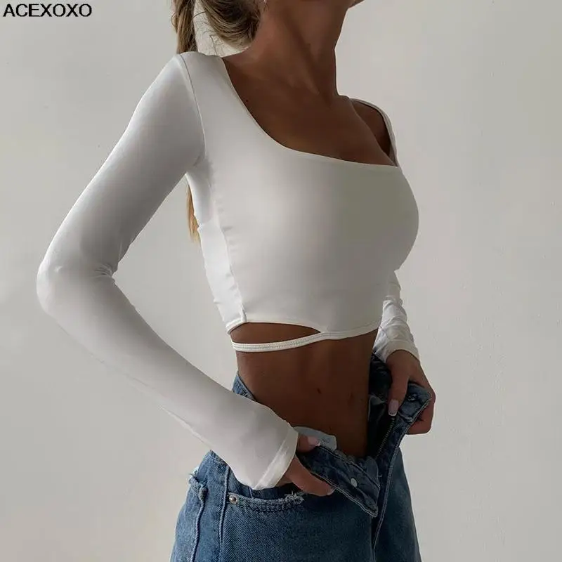

Couture autumn new spice party brought the midriff hollow out long sleeve blouse sexy cultivate one's morality joker T-shirt