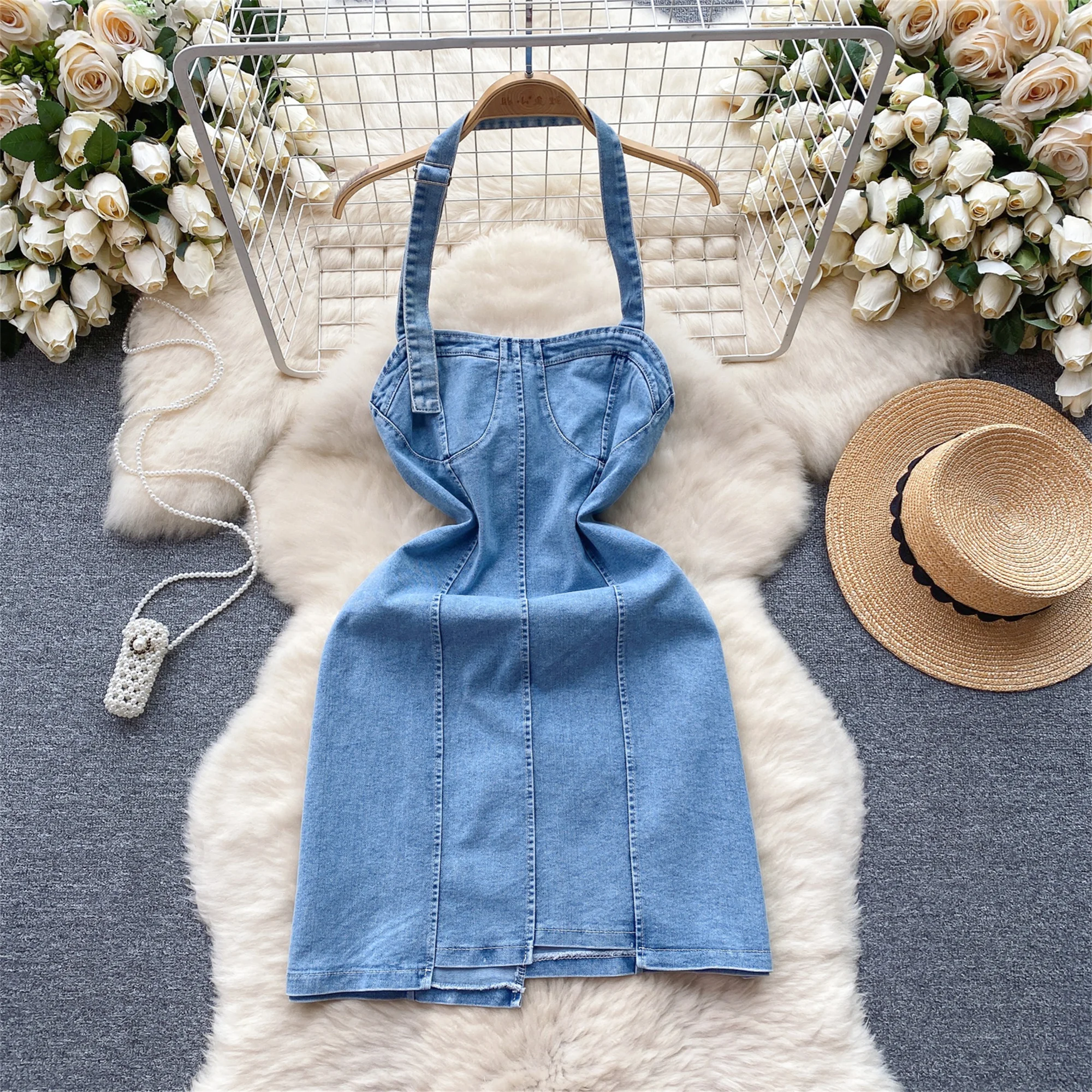 Denim Dress Women Halter Exposed Shoulders Irregular Patchwork Vestidos Mujer Elastic Zipper Summer Dresses Designed Dropship
Denim Dress Women Halter Exposed Shoulders Irregular Patchwork Vestidos Mujer Elastic Zipper Summer Dresses Designed Dropship