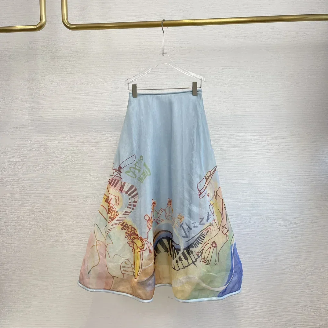 

Новинка 2023, женская модная юбка-трапеция из льняного шелка в пляжном стиле с высокой талией, яркая юбка для отдыха