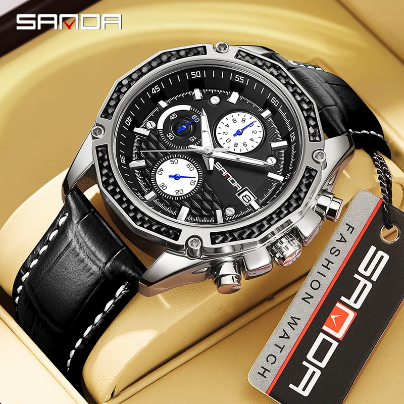 

SANDA 5301 Fashion trend Quartz Wristwatch Waterproof Round Dial Metal Three-Dimensional Design Fluorescence Men's Watch