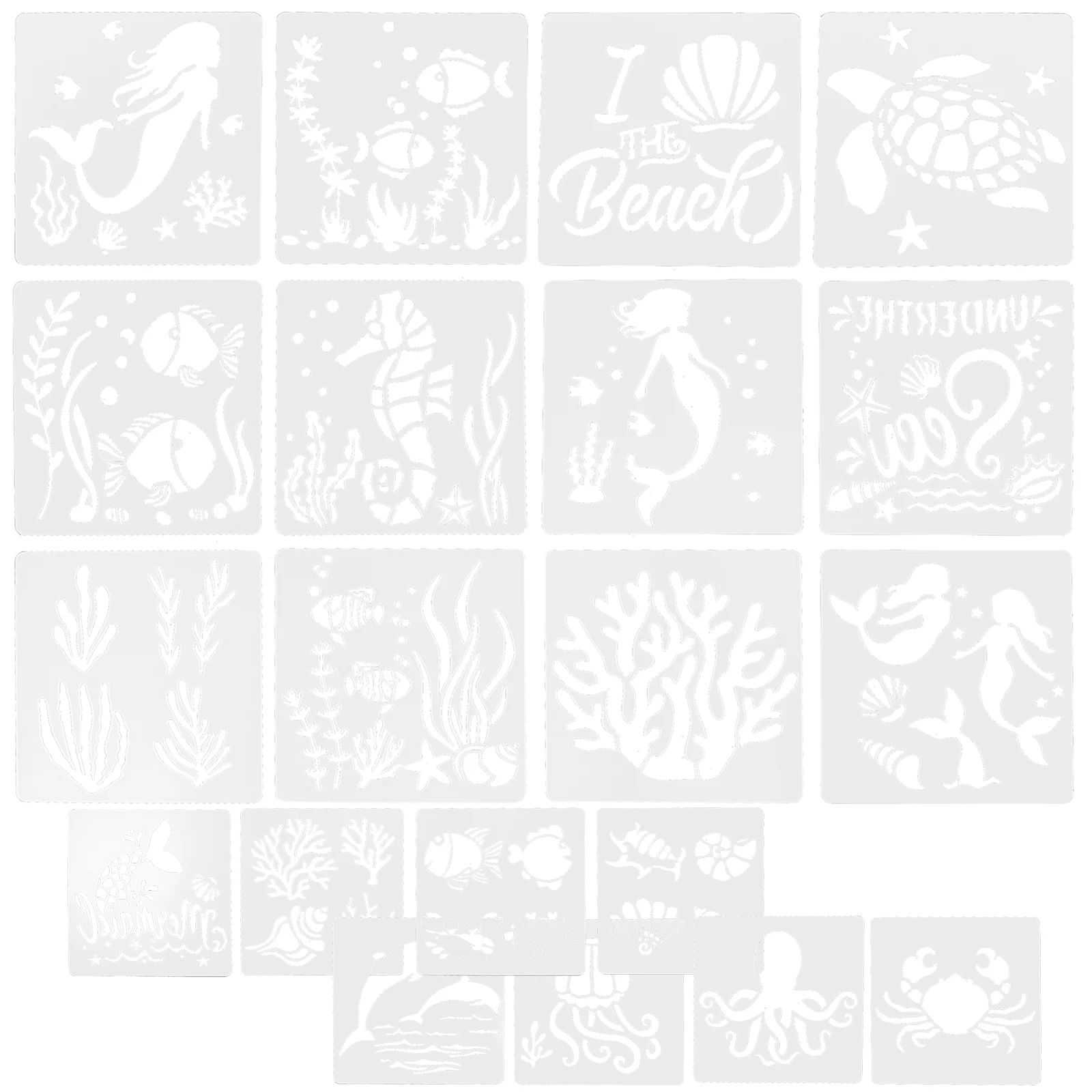 

20 Sheets Ocean Painting Template Stencils for Yesweety Plastic Wall Decorative Mold Acyrlic Sea Creatures The Pet on Wood