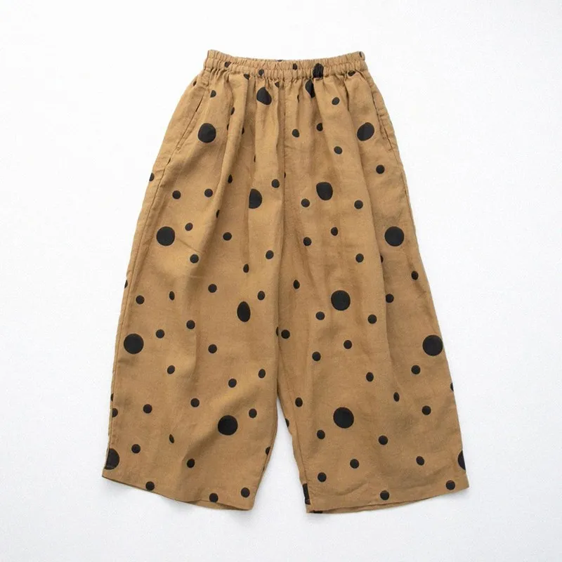023 New Arrival Summer Women All-matched Dot Print Cotton Linen Calf-length Pants Casual Loose Elastic Waist Wide Leg Pants P523
023 New Arrival Summer Women All-matched Dot Print Cotton Linen Calf-length Pants Casual Loose Elastic Waist Wide Leg Pants P523
