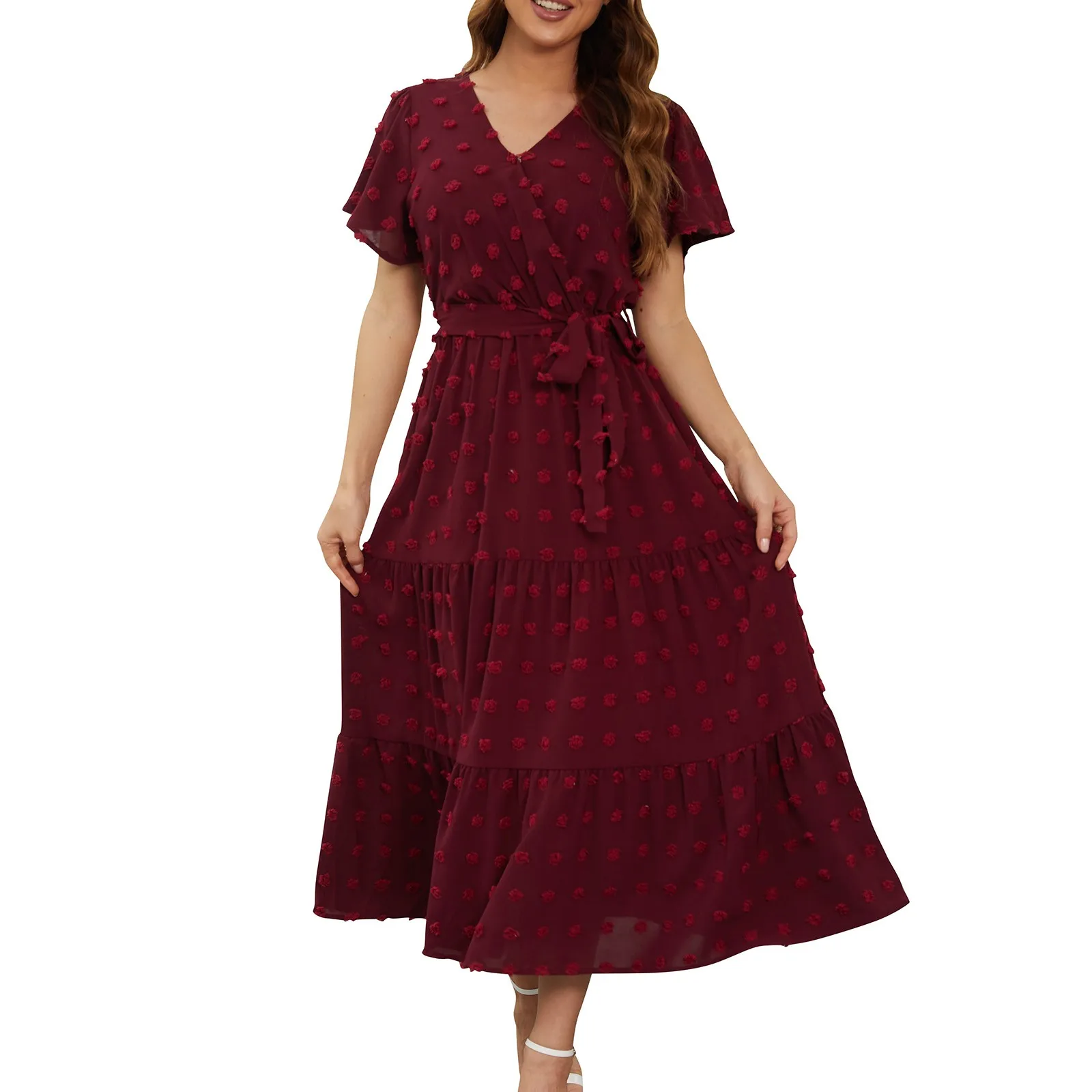 Women's Bohemian Polka Dot Dress Wrap V Neck Short Sleeve Solid Color Tie A-Line Layered Flowy Long Dresses платье женское 롱원피스#
Women's Bohemian Polka Dot Dress Wrap V Neck Short Sleeve Solid Color Tie A-Line Layered Flowy Long Dresses платье женское 롱원피스#