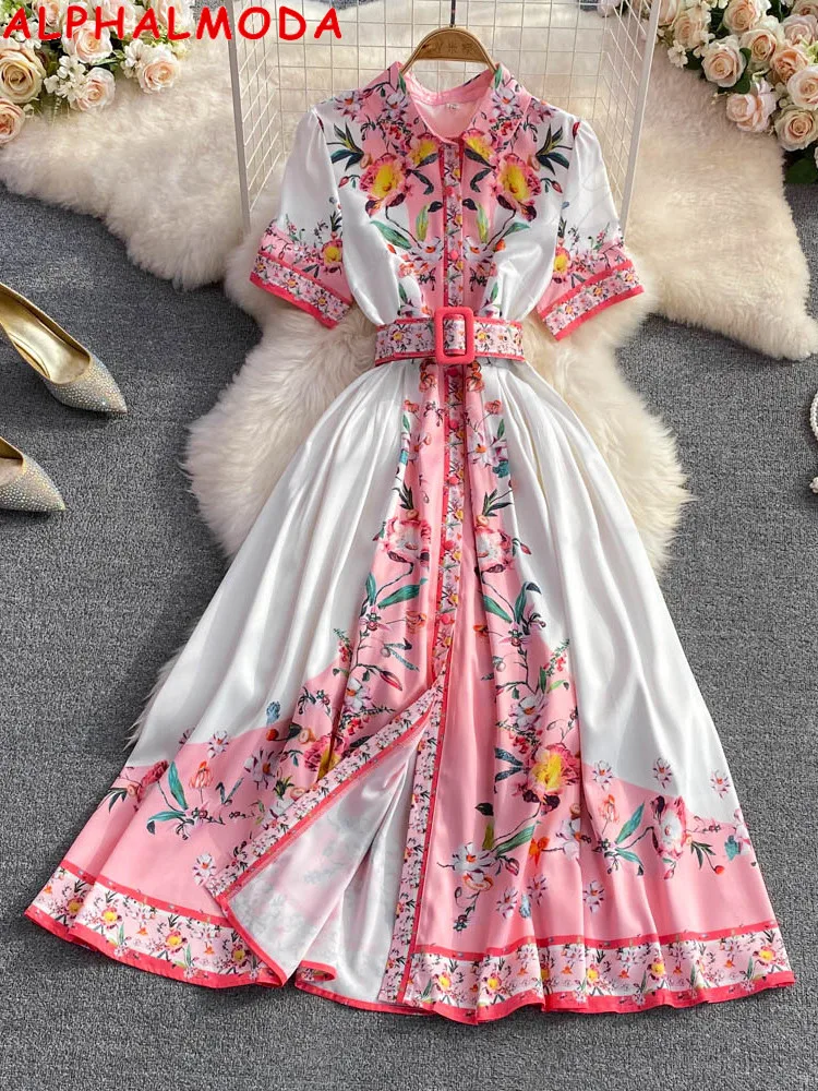 Женское однобортное платье ALPHALMODA, с отложным воротником и поясом, с цветочным принтом, элегантное на лето 2022
Женское однобортное платье ALPHALMODA, с отложным воротником и поясом, с цветочным принтом, элегантное на лето 2022