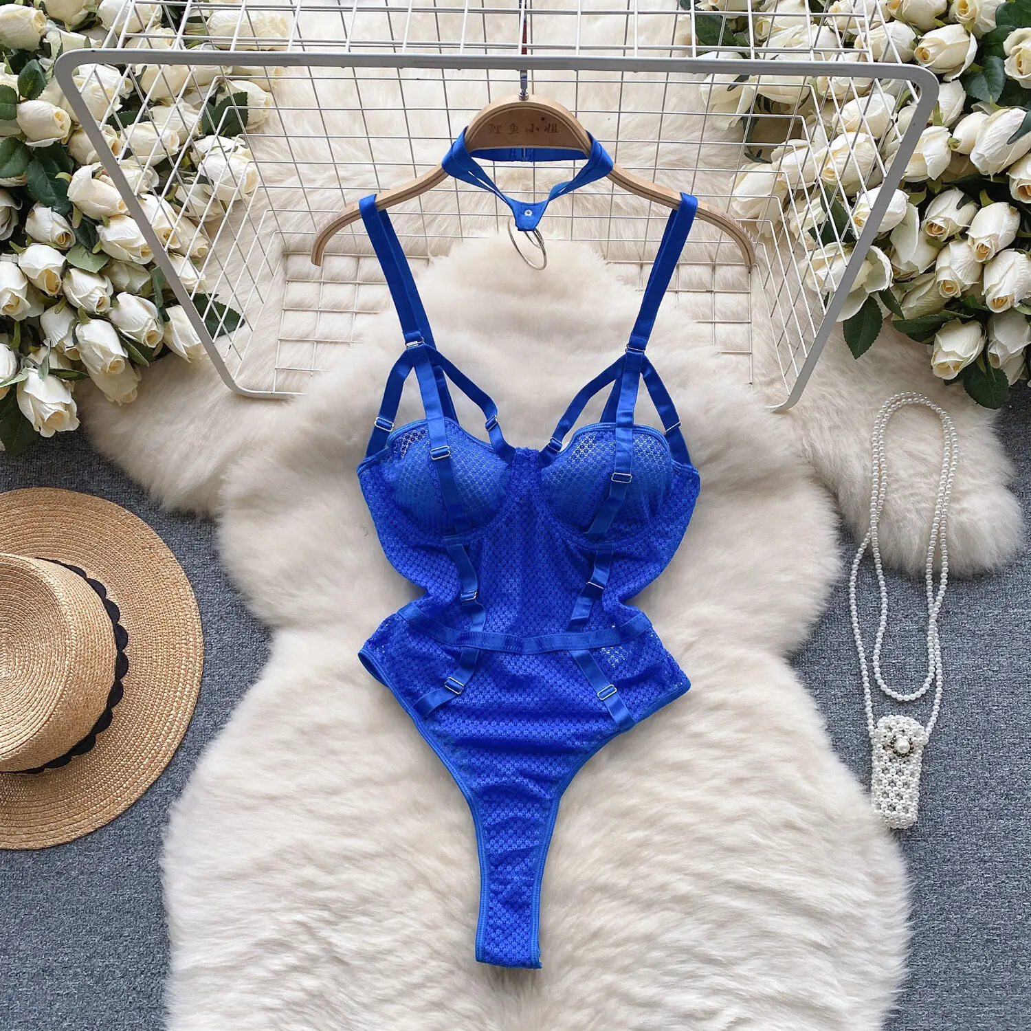 

Foamlina Women Fashion Summer Bodysuit Solid Strappy Hollow Out Slim Fit Sexy Club Party Floral Lace One Piece Bodysuit Jumpsuit