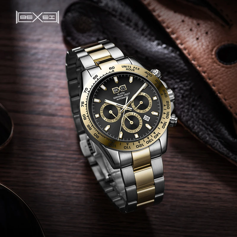 

BEIXEI 9079 Automatic Mechanical Watches for men Chronograph Tachymeter Luminou Waterproof 100m Multifunctional Wrist watch