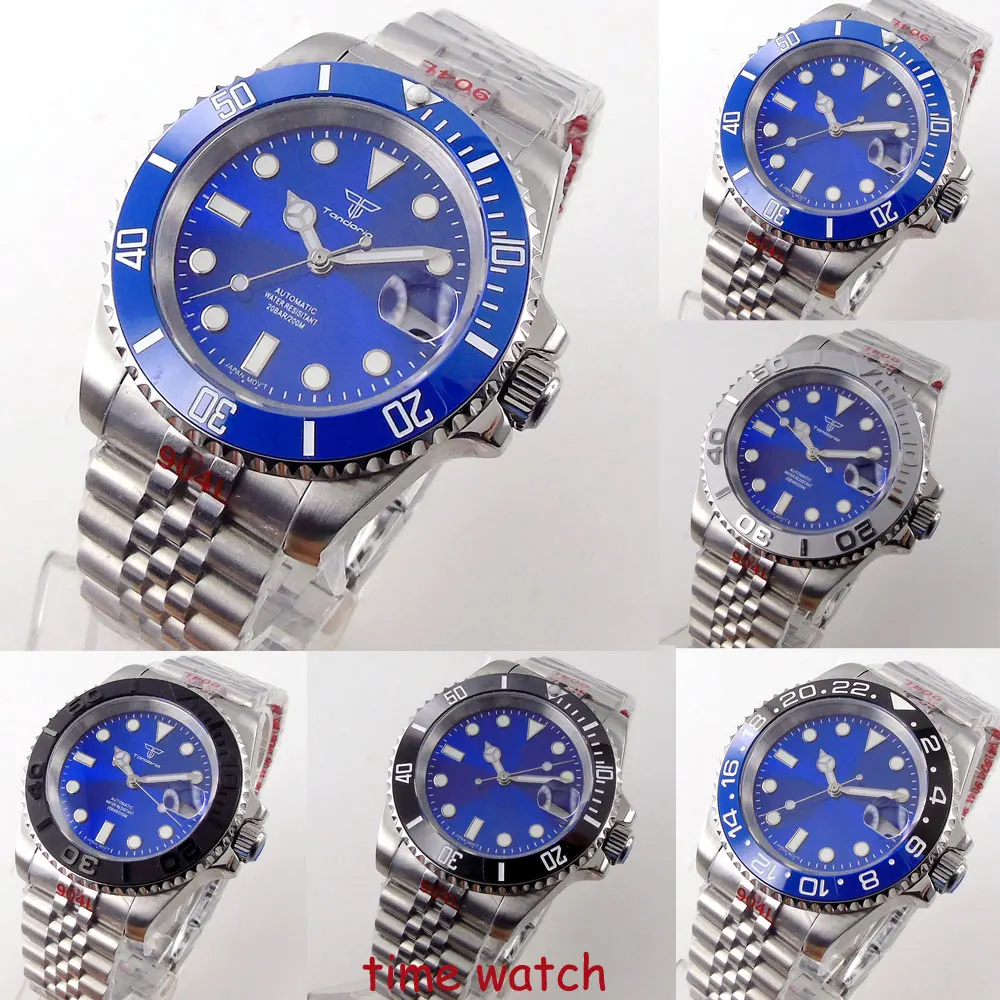

Diving 200m Tandorio NH35A Movement Mechanical Automatic Men's Watch 40mm Blue Dial Sapphire Glass Date 316L solid Bracelet