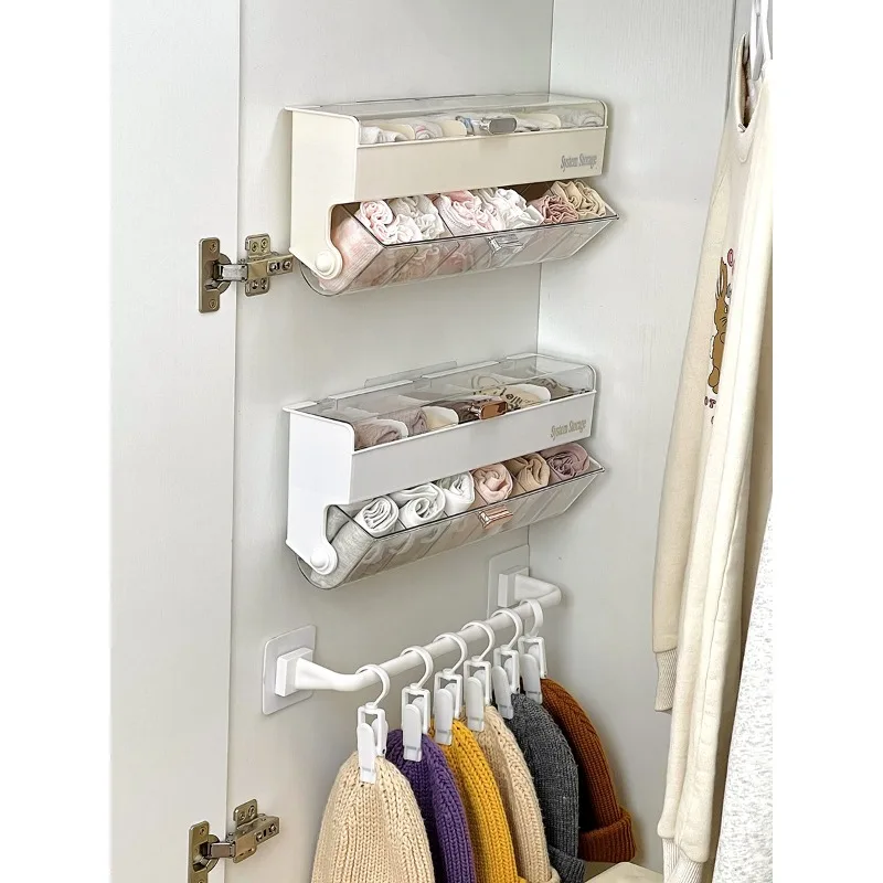 

Underwear and sock storage box, wall mounted household wardrobe with cover, dustproof, close fitting clothing, underwear sorting