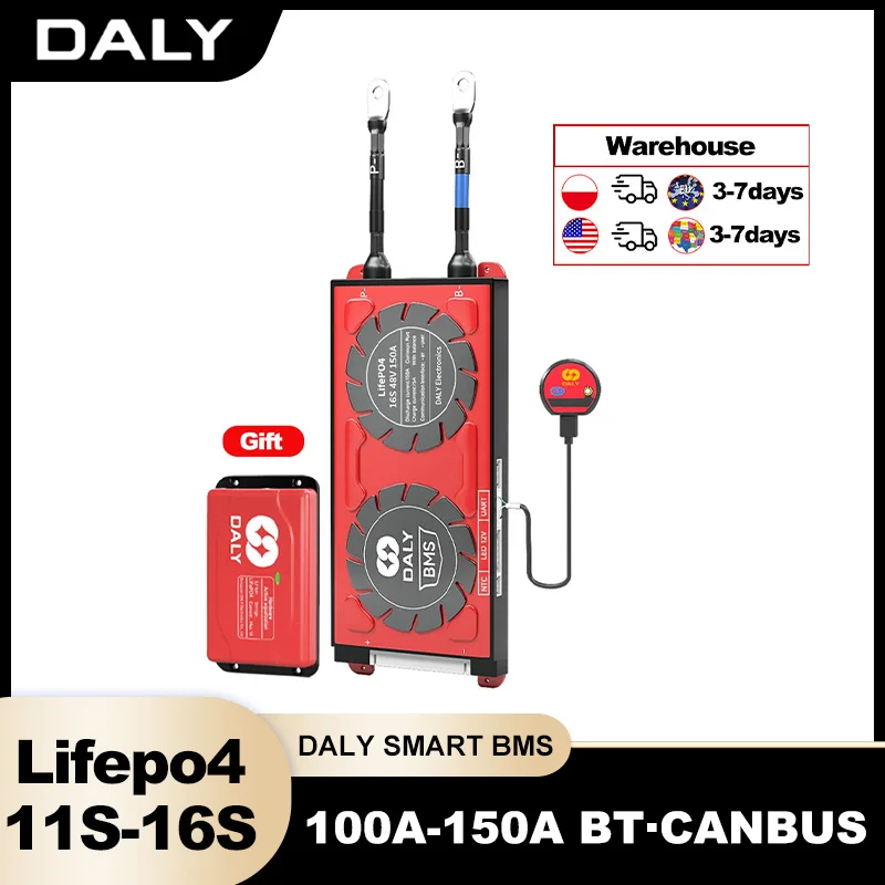 

DALY Smart BMS LIFEPO4 16S 150A BT CANBUS 16S 12V 24V 48V LiFePo4 Battery 18650 100A 150A 1A Smart Active Balance Ship to EU US