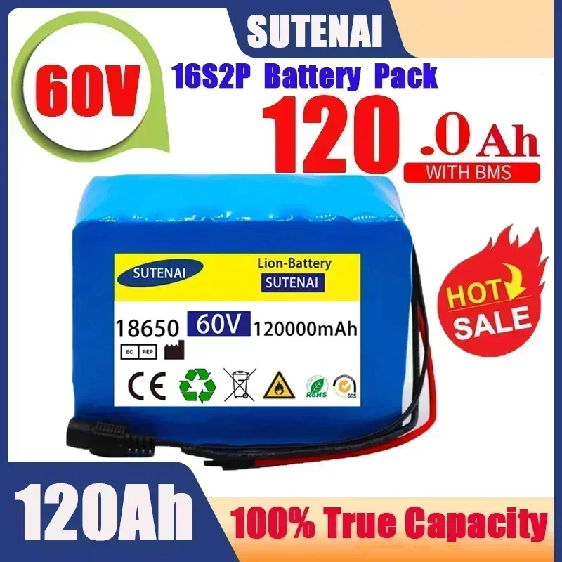 60V 16S2P 120Ah 18650 Li-ion Battery Pack 67.2V Lithium Ion 120000mAh Ebike Electric bicycle Scooter with 30A BMS 750W 1000Watt
60V 16S2P 120Ah 18650 Li-ion Battery Pack 67.2V Lithium Ion 120000mAh Ebike Electric bicycle Scooter with 30A BMS 750W 1000Watt